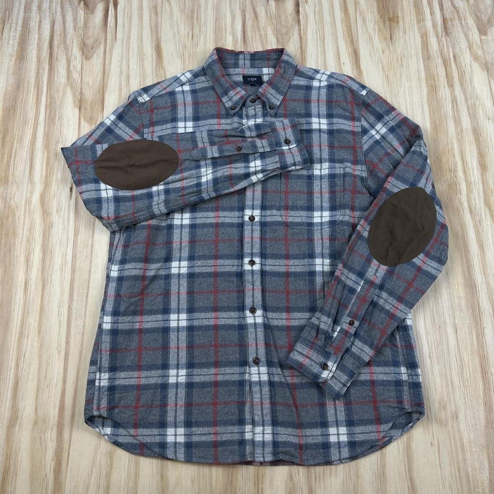 J.Crew Men's Large Flannel Shirt Elbow Patches Rustic Heritage Plaid Workwear